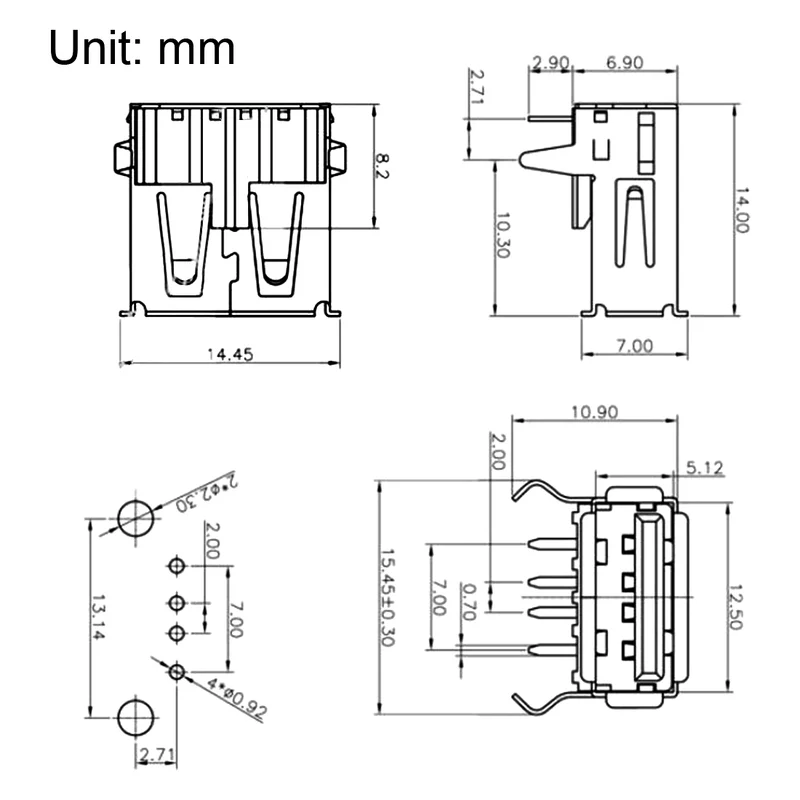 PCB USB Connector Type-A 2.0 Female Jack 90 Degree Horizontal Insert 20pcs