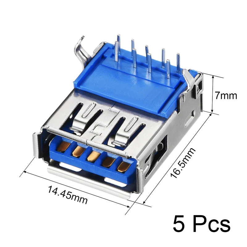 PCB USB Connector Type-A 3.0 Female Jack 9 Pin Bend Foot 90 Degree 5pcs