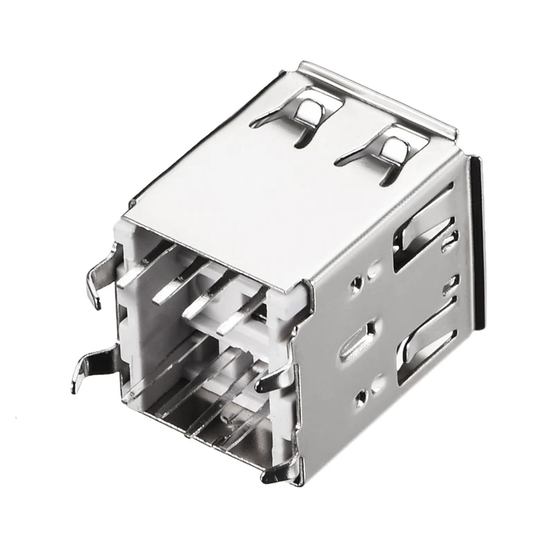 PCB USB Connector Type-A Dual Port Female Jack Vertical Four Bend Foot 5pcs