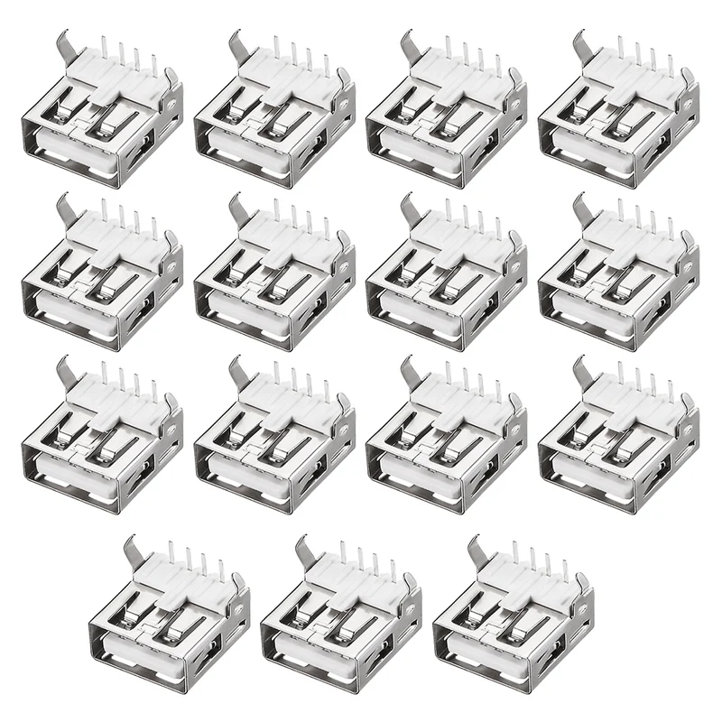 PCB USB Connector 2.0 Type-A Female Jack 90 Degree Soldering Bend Foot 15pcs