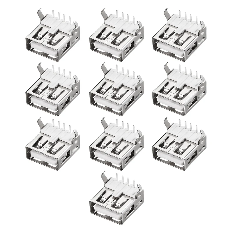 PCB USB Connector 2.0 Type-A Female Jack 90 Degree Soldering Bend Foot 10pcs