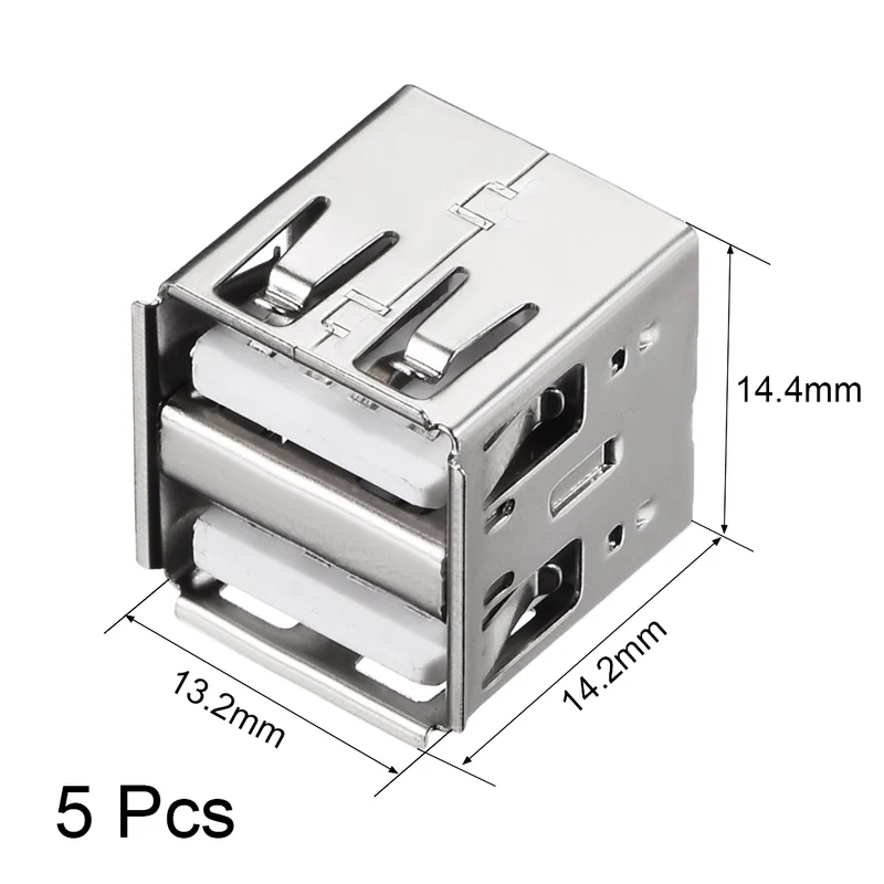 PCB USB Connector Type-A Dual Port Female Jack 8P Vertical 180 Degree 5Pcs
