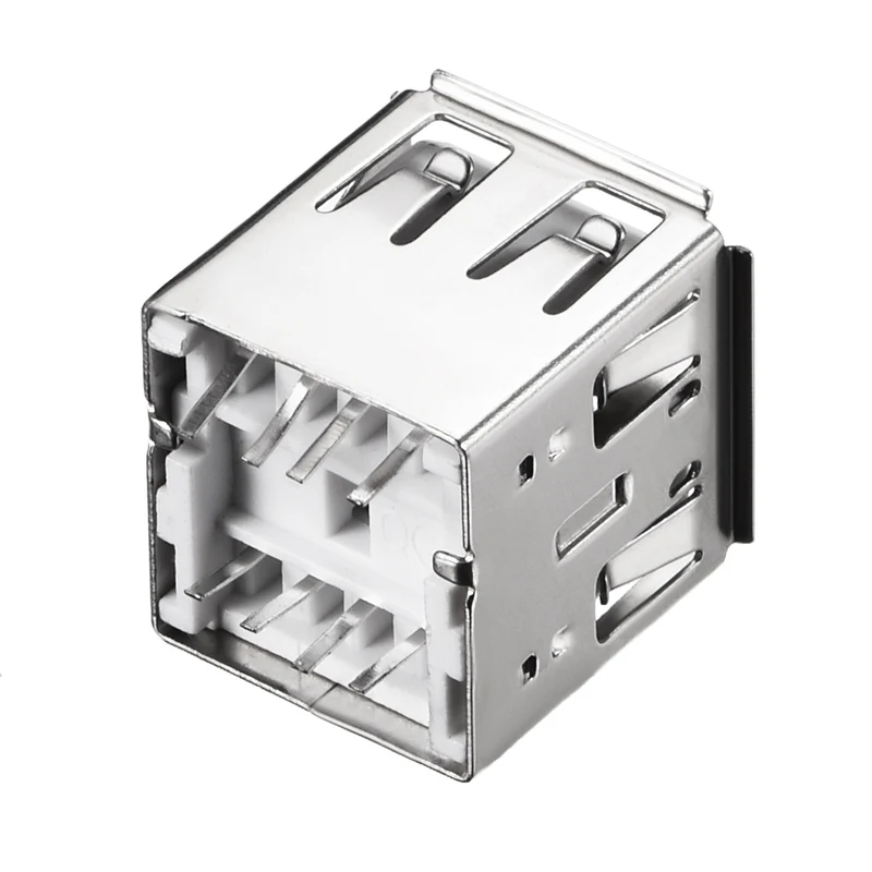 PCB USB Connector Type-A Dual Port Female Jack 8P Vertical 180 Degree 5Pcs