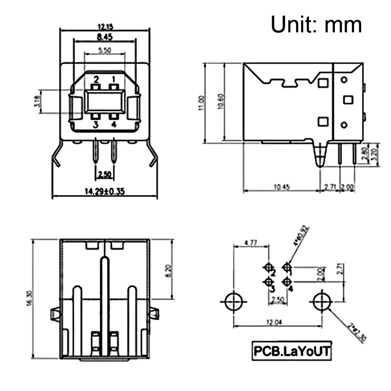PCB USB Connector Type-B Female Jack 90 Degree DIP Printer Port 20Pcs