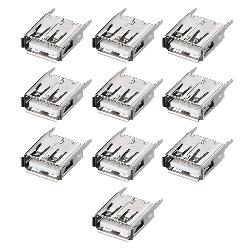 PCB USB Connector Type-A Female Jack Vertical Straight Insert Curled Edge 10Pcs