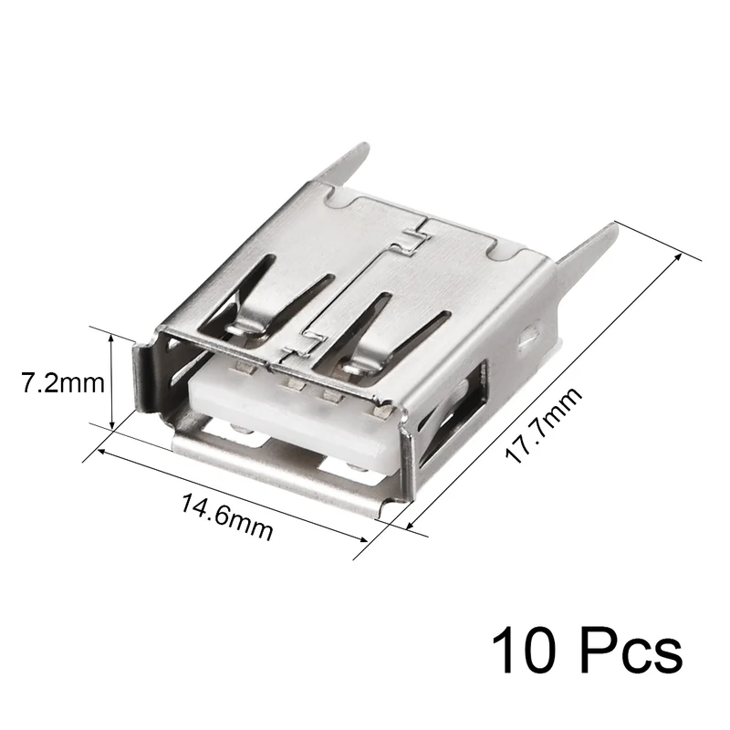 PCB USB Connector Type-A Female Jack Vertical Straight Insert Curled Edge 10Pcs