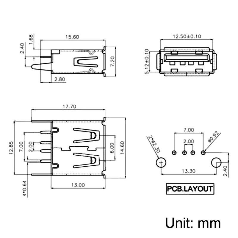 PCB USB Connector Type-A Female Jack Vertical Straight Insert Curled Edge 10Pcs