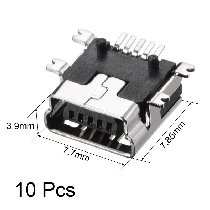 Mini USB PCB Connector Type-B 5P Female SMT Surface Mounted Short Body 10Pcs