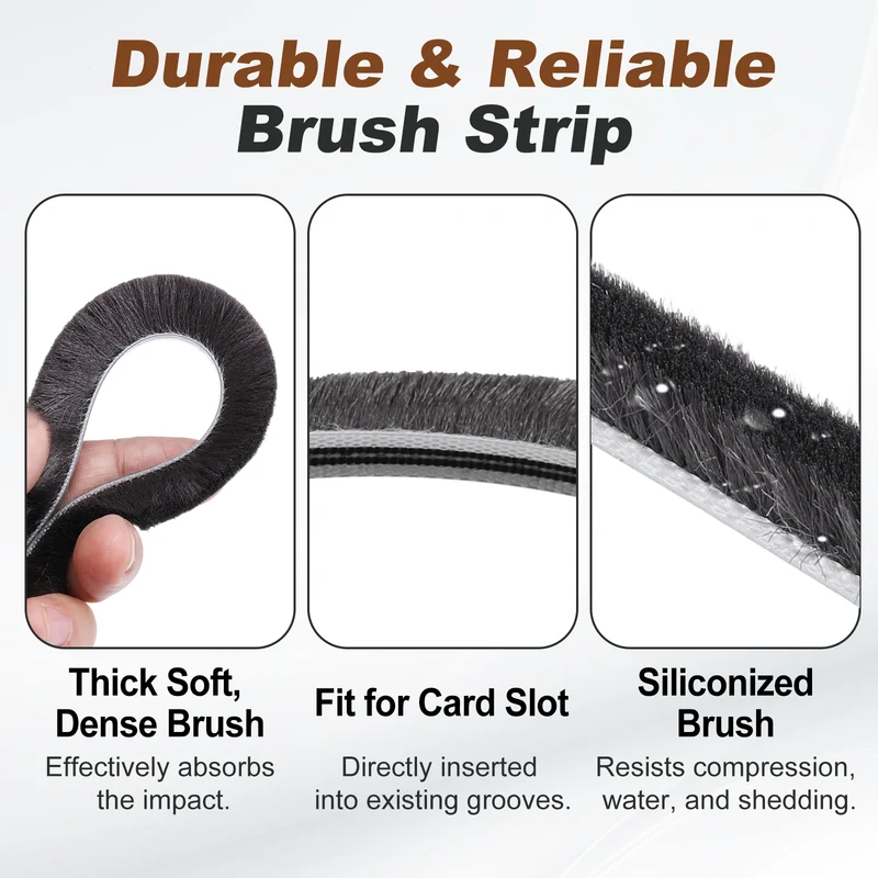 2Pcs Brush Weather Stripping 9/32" x 5/16" x 24.6ft Card-Slot Seal Strip Gray