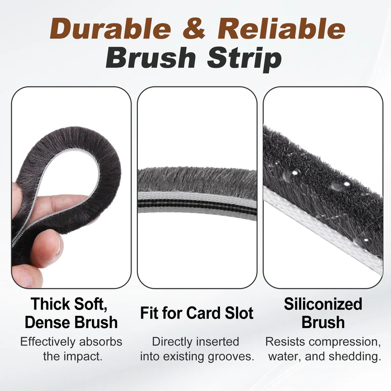 Brush Weather Stripping 9/32" x 1/4" x 24.6ft Card-Slot Seal Strip Gray