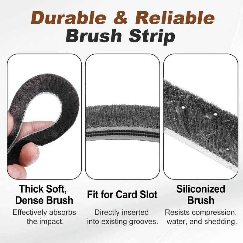 Brush Weather Stripping 1/4" x 15/32" x 24.6ft Card-Slot Seal Strip Gray