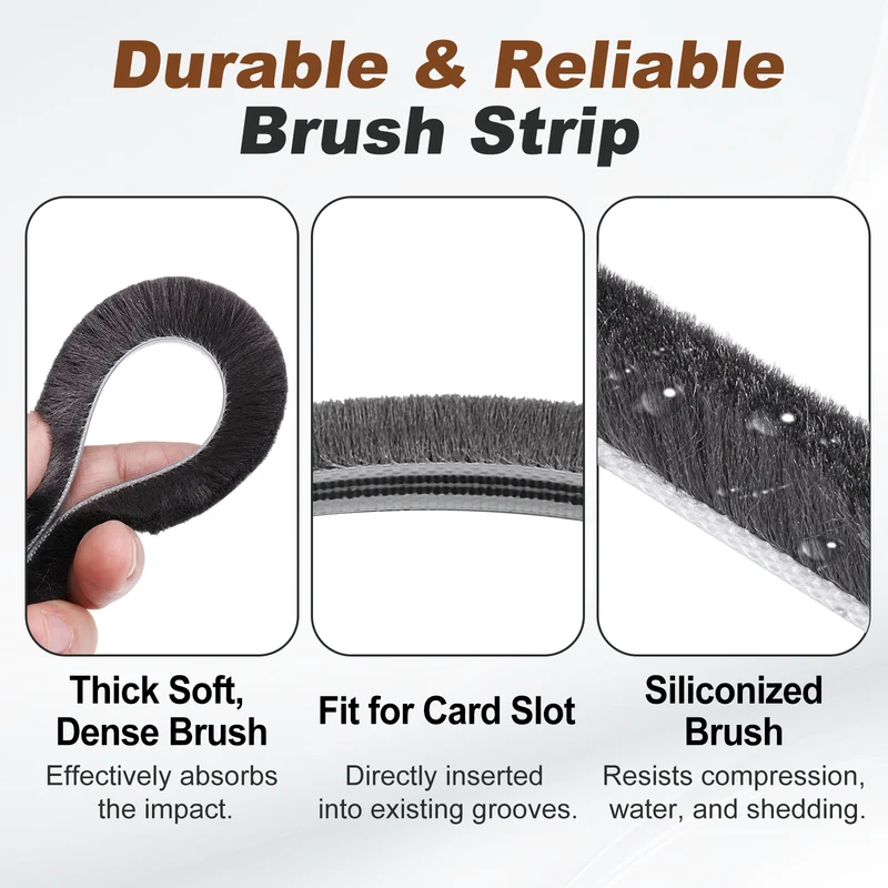 2Pcs Brush Weather Stripping 1/4" x 3/8" x 24.6ft Card-Slot Seal Strip Gray