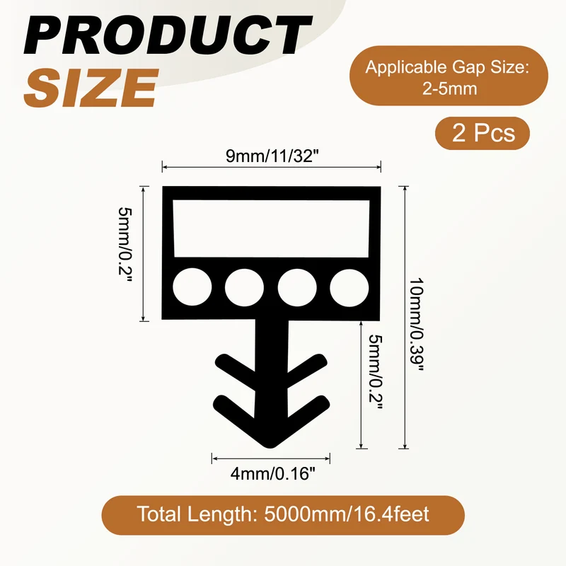 Kerf Weather Stripping Seal Strip (16.4ft x 11/32") - 2Pcs Square Kerf, Brown
