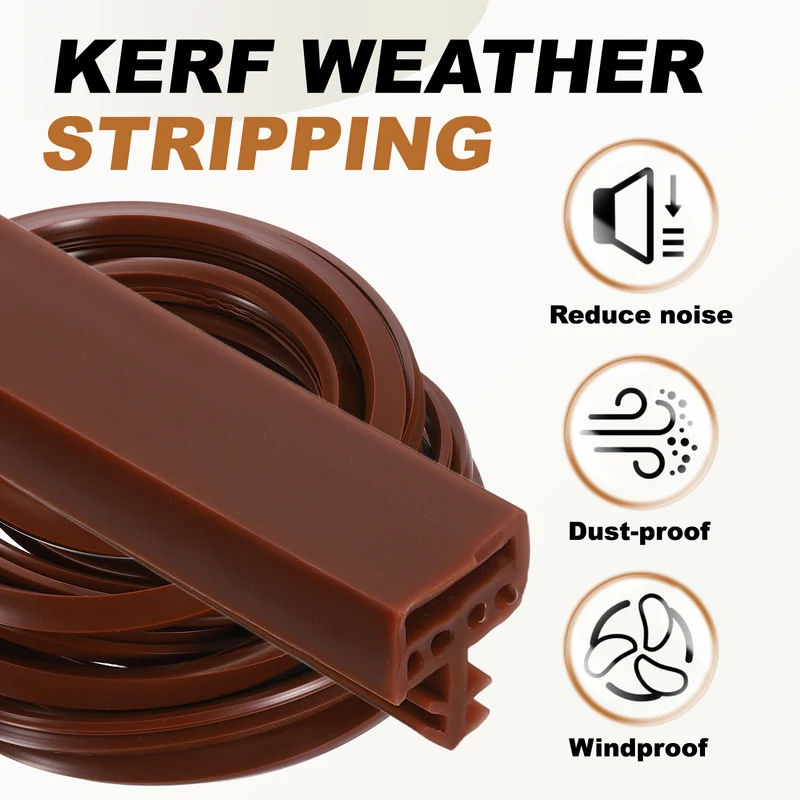 Kerf Weather Stripping Seal Strip (16.4ft x 11/32") - 2Pcs Square Kerf, Brown
