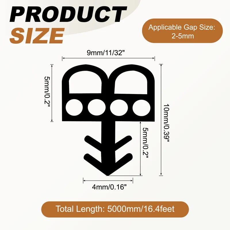 Kerf Weather Stripping Seal Strip (16.4ft x 11/32") - B Shape Kerf, Brown