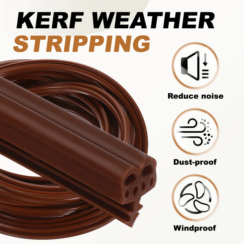 Kerf Weather Stripping Seal Strip (16.4ft x 11/32") - B Shape Kerf, Brown
