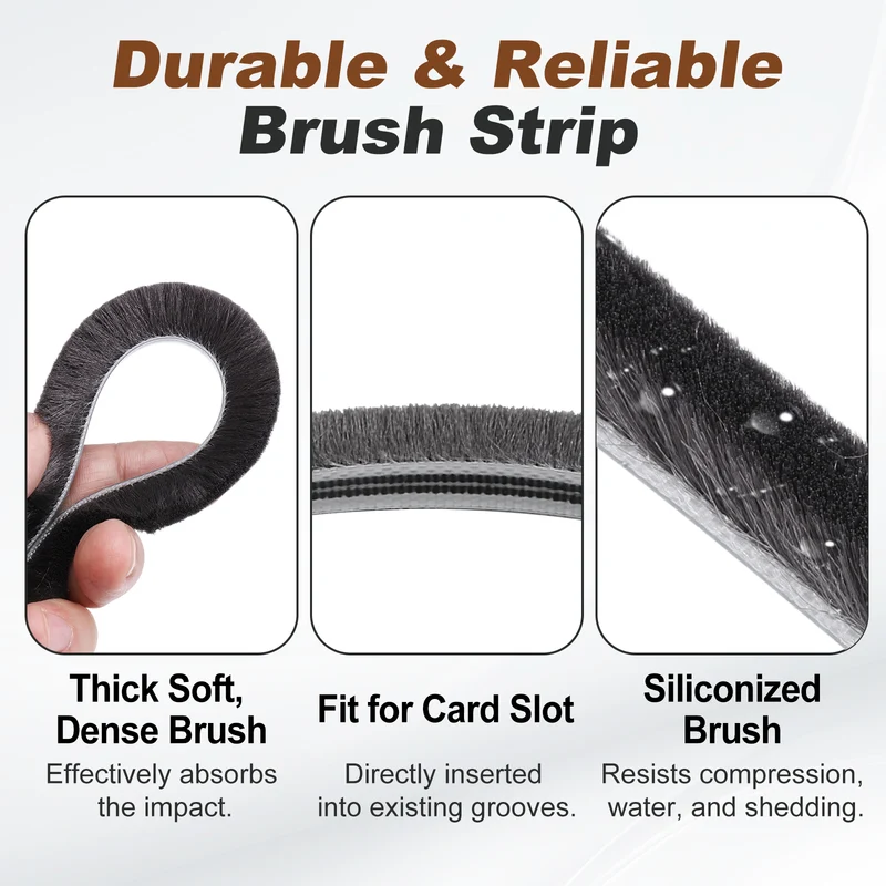 Brush Weather Stripping 1/4" x 5/16" x 24.6ft Card-Slot Seal Strip Gray