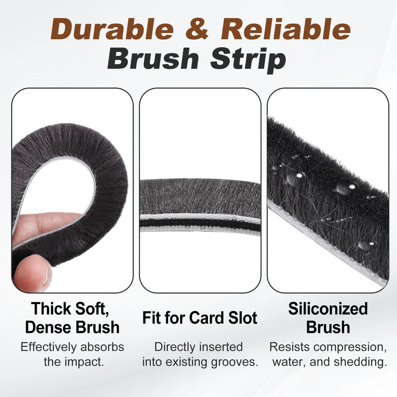 2Pcs Brush Weather Stripping 3/16" x 15/32" x 24.6ft Card-Slot Seal Strip Gray