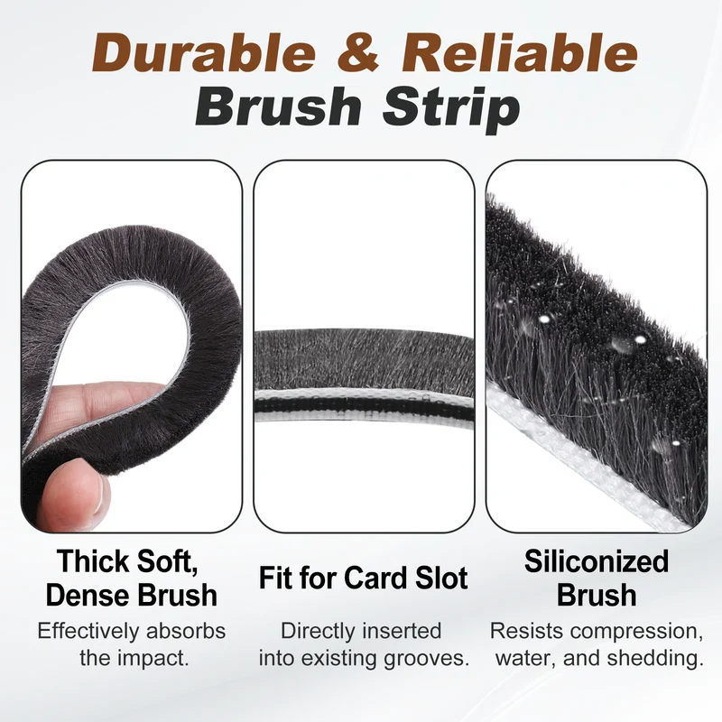 Brush Weather Stripping 3/16" x 3/8" x 24.6ft Card-Slot Seal Strip Gray