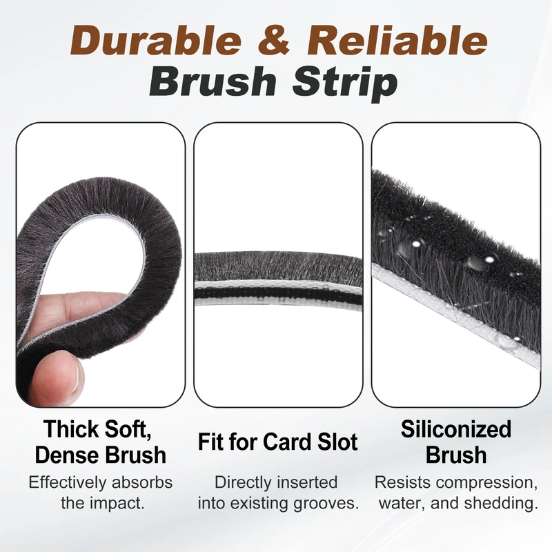 Brush Weather Stripping 3/16" x 5/16" x 24.6ft Card-Slot Seal Strip Gray