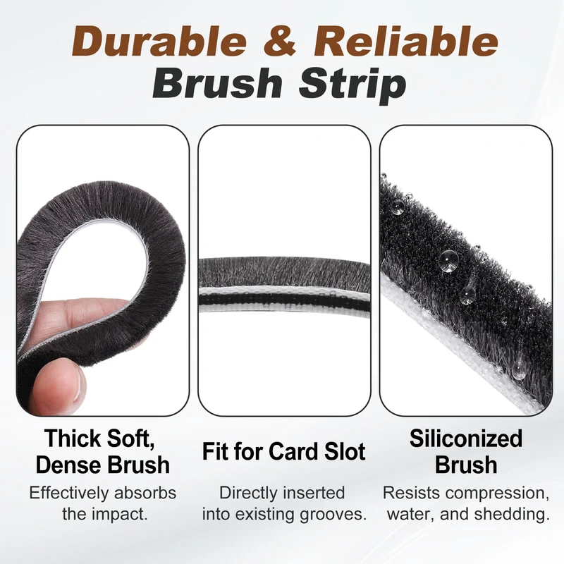 2Pcs Brush Weather Stripping 3/16" x 1/4" x 24.6ft Card-Slot Seal Strip Gray
