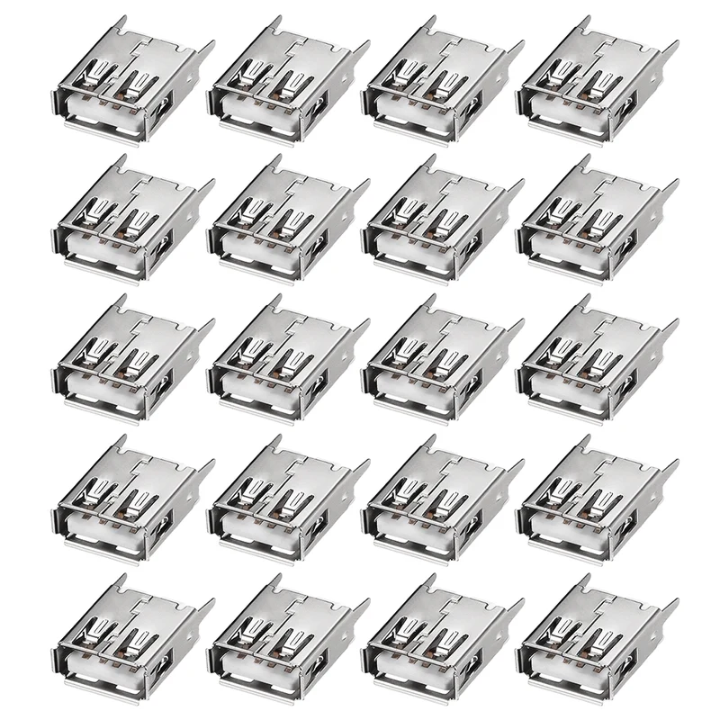 PCB USB Connector Type-A Female Jack 4 Pin Vertical Straight Insert 20Pcs