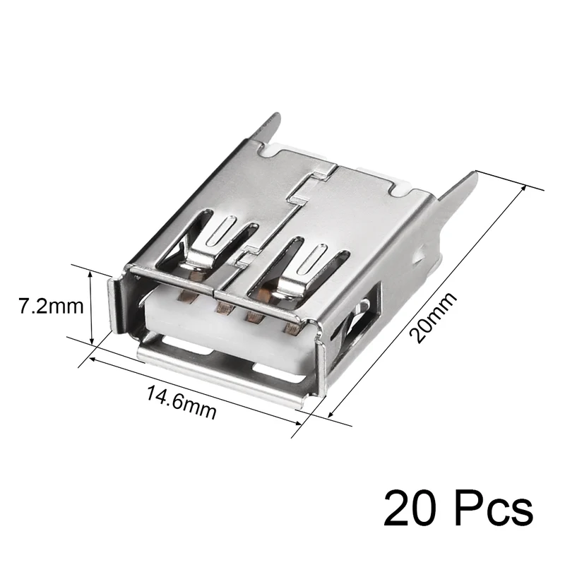 PCB USB Connector Type-A Female Jack 4 Pin Vertical Straight Insert 20Pcs