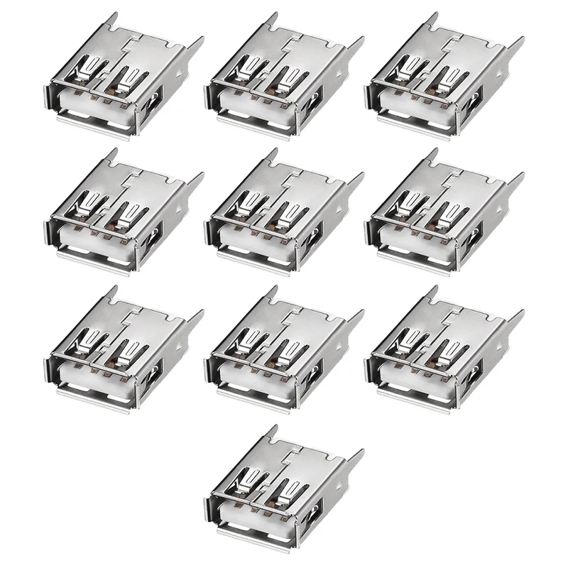 PCB USB Connector Type-A Female Jack 4 Pin Vertical Straight Insert 10Pcs