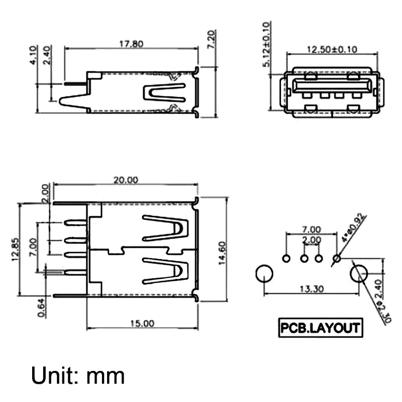 PCB USB Connector Type-A Female Jack 4 Pin Vertical Straight Insert 10Pcs