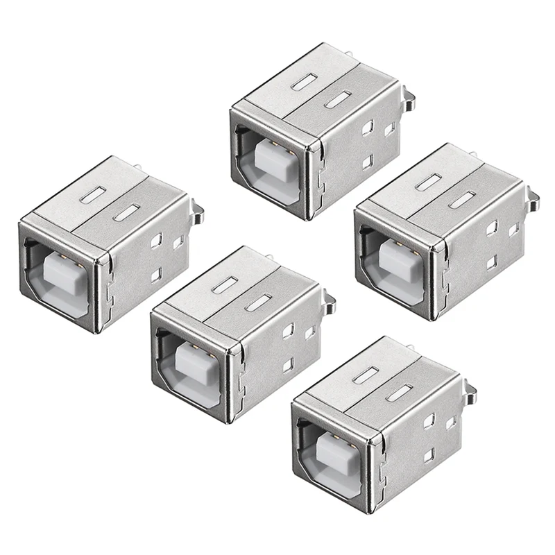 PCB USB Connector B Type Female Jack 180 Degree DIP Vertical Straight Insert 5Pcs