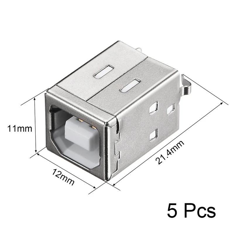 PCB USB Connector B Type Female Jack 180 Degree DIP Vertical Straight Insert 5Pcs