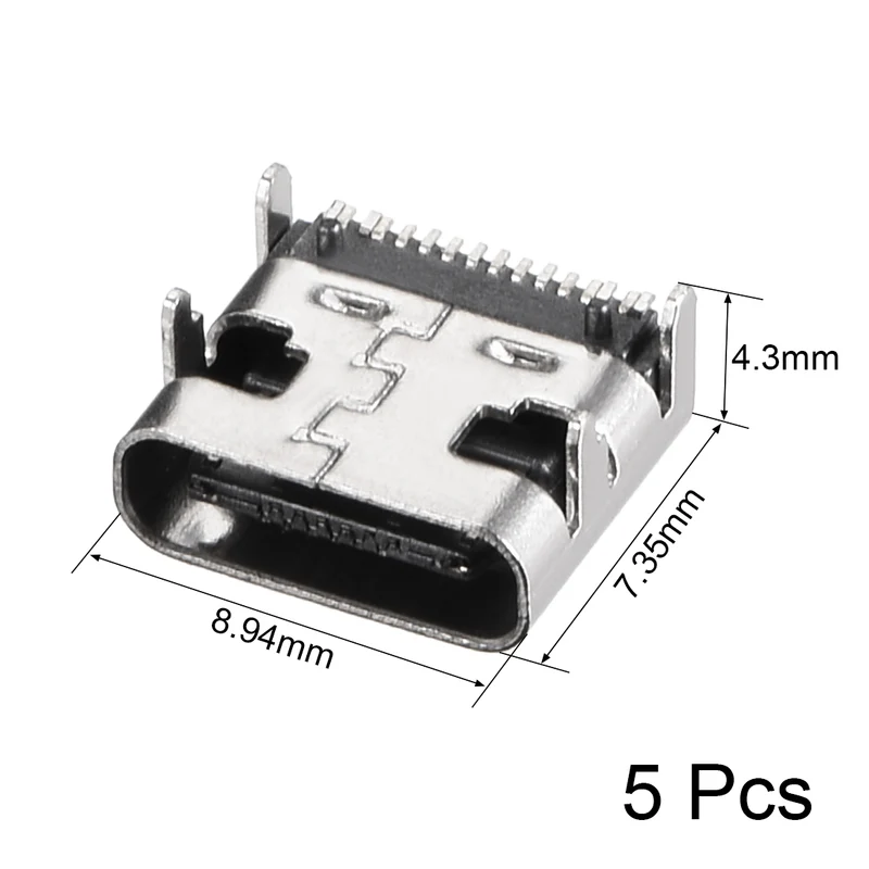 PCB USB Connector Type-C 3.1 16Pin Female Jack Fast Charging Socket 5Pcs