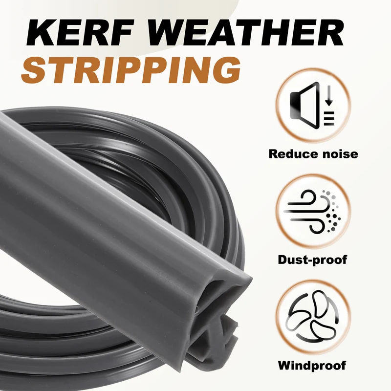 Kerf Weather Stripping Seal Strip (16.4ft x 11/32") - D Triangle Kerf, Gray