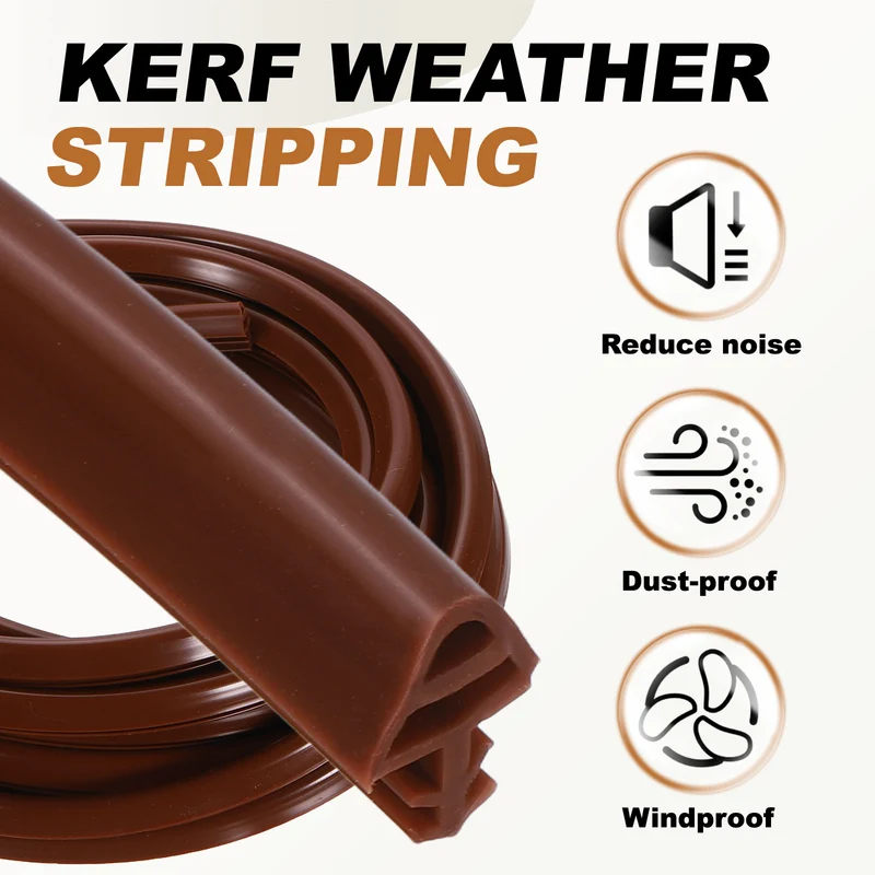 Kerf Weather Stripping Seal Strip(16.4ft x 11/32") - 2Pcs D Triangle Kerf, Brown