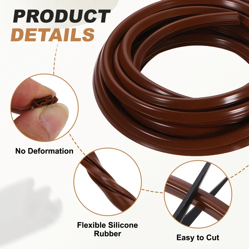 Kerf Weather Stripping Seal Strip (16.4ft x 11/32") - D Triangle Kerf, Brown