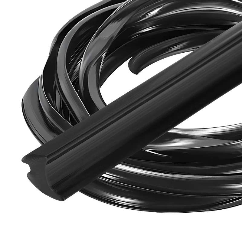 2Pcs Weather Stripping Door Seal Crescent-Shaped 3/16" Slot 16.4Ft Black