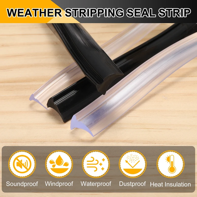 2Pcs Weather Stripping Door Seal Crescent-Shaped 3/16" Slot 16.4Ft Black