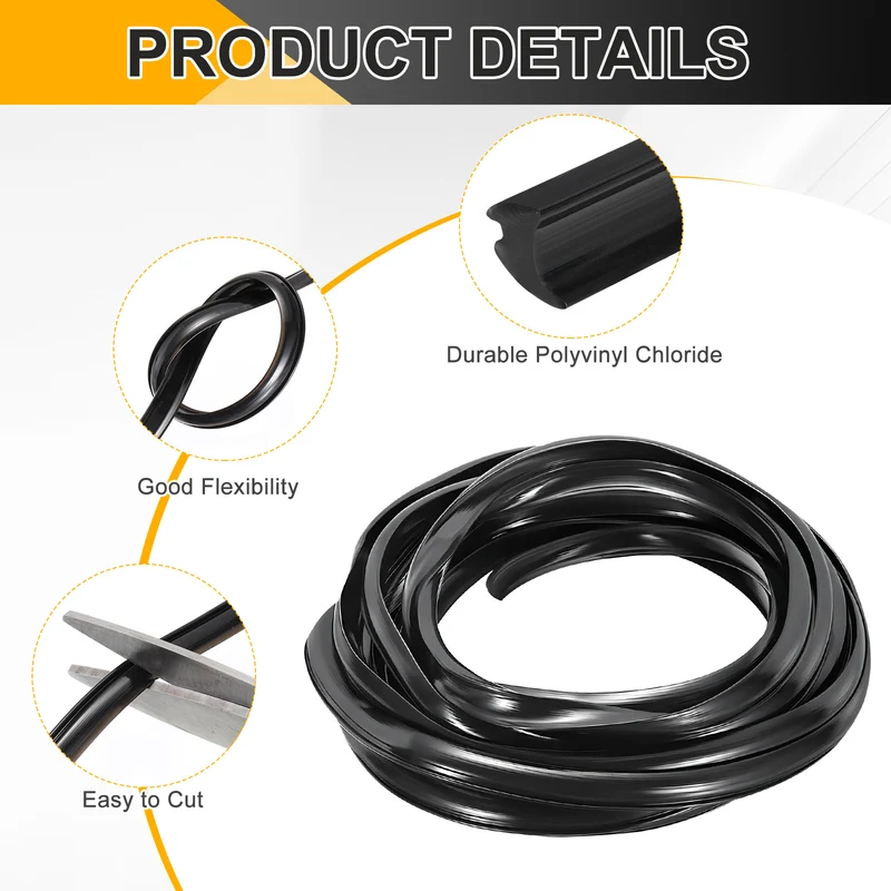 Weather Stripping Door Seal Crescent-Shaped 3/16" Slot 16.4Ft Black