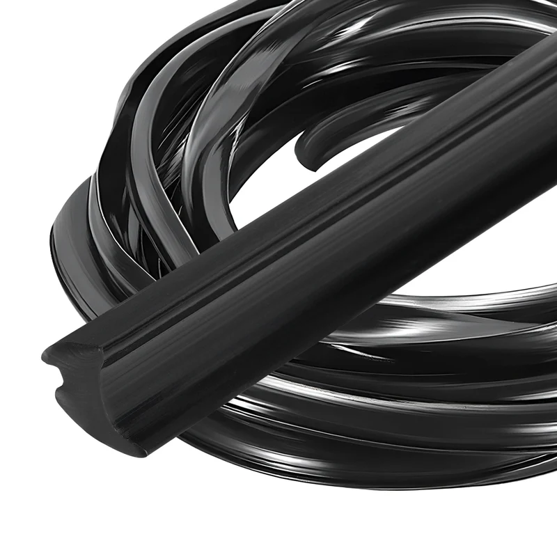 2Pcs Weather Stripping Door Seal Crescent-Shaped 13/64" Slot 16.4Ft Black