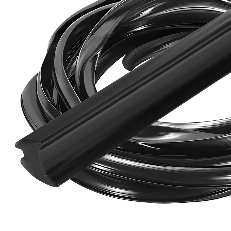 Weather Stripping Door Seal Crescent-Shaped 13/64" Slot 16.4Ft Black