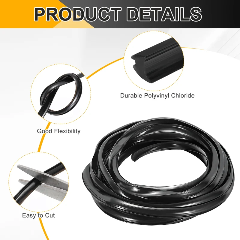 Weather Stripping Door Seal Crescent-Shaped 13/64" Slot 16.4Ft Black
