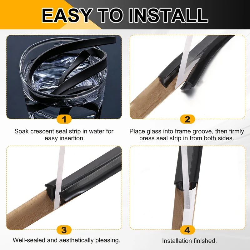 Weather Stripping Door Seal Crescent-Shaped 13/64" Slot 16.4Ft Black