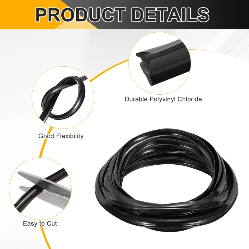 Weather Stripping Door Seal Crescent-Shaped 5/32" Slot 16.4Ft Black