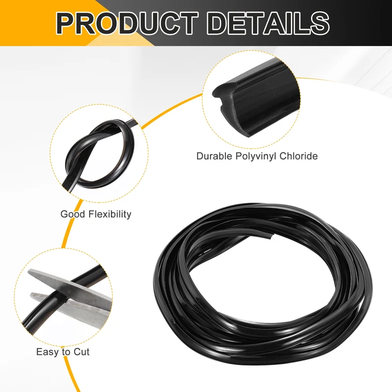 Weather Stripping Door Seal Crescent-Shaped 9/64" Slot 16.4Ft Black