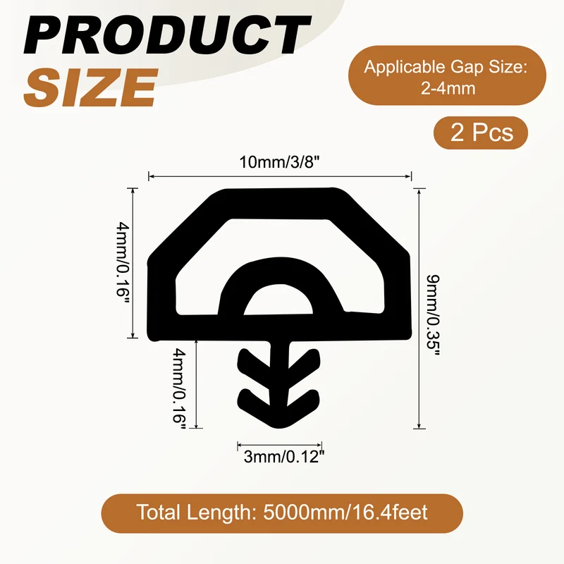 Kerf Weather Stripping Seal Strip (16.4ft x 3/8") - 2Pcs Double D Kerf, Clear