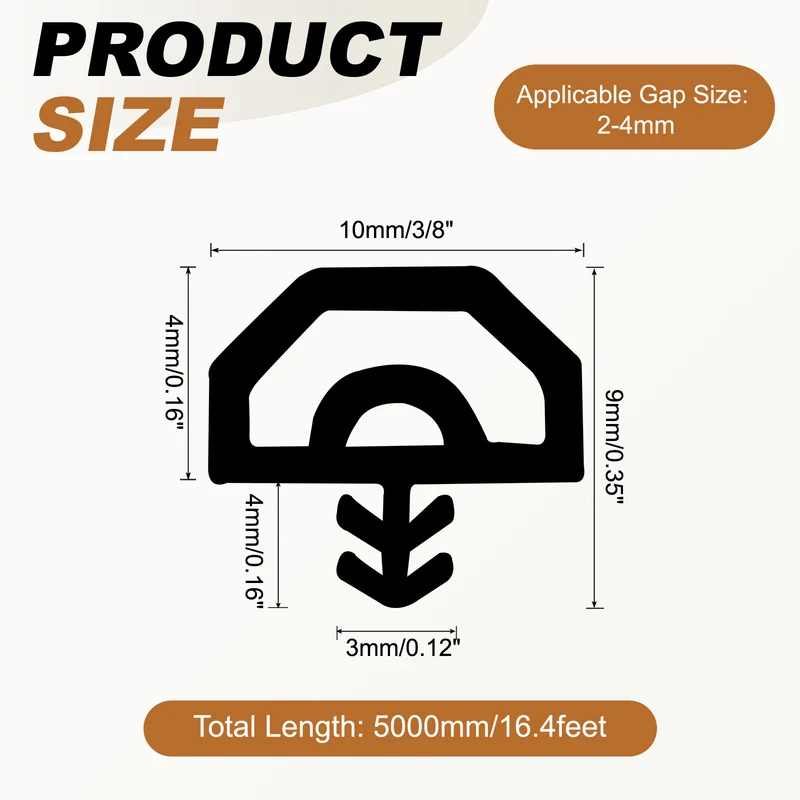 Kerf Weather Stripping Seal Strip (16.4ft x 3/8") - Double D Kerf, Clear