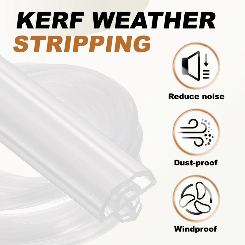 Kerf Weather Stripping Seal Strip (16.4ft x 3/8") - Double D Kerf, Clear