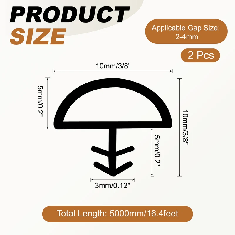 Kerf Weather Stripping Seal Strip, 16.4ft x 3/8" - 2Pcs Weatherstrip Seal, Brown