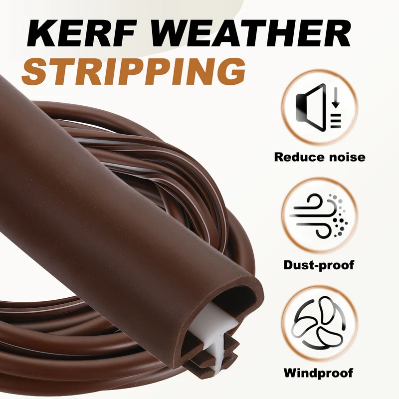 Kerf Weather Stripping Seal Strip, 16.4ft x 3/8" - 2Pcs Weatherstrip Seal, Brown