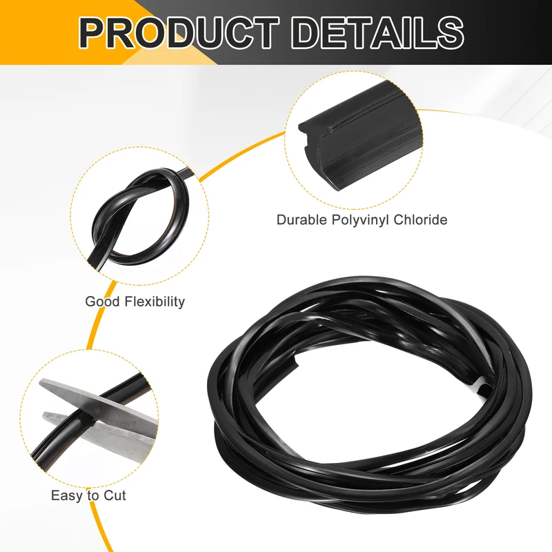 2Pcs Weather Stripping Door Seal Crescent-Shaped 1/16" Slot 16.4Ft Black